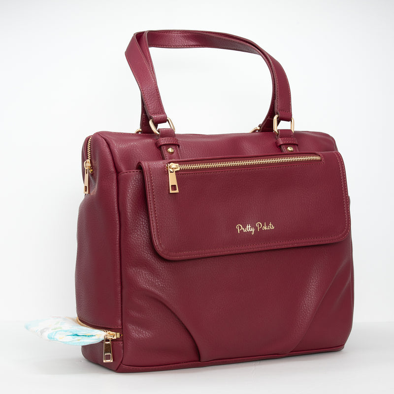 Ajanta Diaper Bag Tote - Burgundy (Bundle) - Pretty Pokets