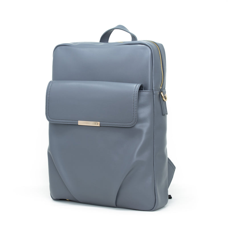 Gray Leather Laptop Backpack Work Book Bag 